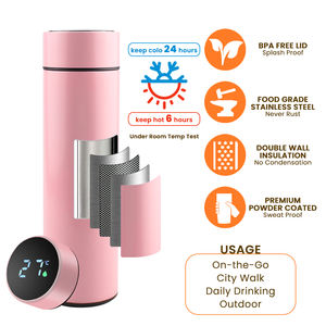 Bouteille d'eau personnalisée de 500 ml avec affichage de la température LED, en acier inoxydable, thermos intelligent, isolée sous vide, gourde numérique anti-fuite - Product Image 5