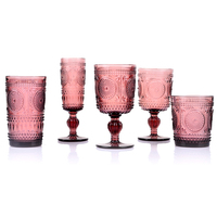 Lot de Gobelets en Verre Coloré Moderne à Motif Soleil en Relief, Tasses à Vin et à Eau à Tige Rose, Décoration de Mariage et Maison, Écologique
