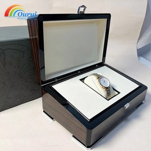Luxury Wooden <b>Watch</b> Box Rectangle Shape Faux Suede Interior Protective Snap Closure Storage <b>Case</b> for Men's <b>Watches</b> - Product Image 4