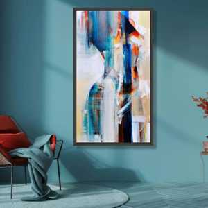 Toile d'art moderne abstraite, traits <span class=keywords><strong>de</strong></span> pinceau bleus et oranges, décoration murale contemporaine, grande <span class=keywords><strong>peinture</strong></span> abstraite - Product Image 3