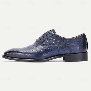 Chaussures habillées en cuir d'autruche rouge pour hommes, talon bas, style britannique, chaussures de mariage formelles, taille 38 à 47 - Product Image 4