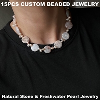 Collier ras du cou en perles de pierre artistiques et perles de culture d'eau douce, avec pierres naturelles colorées, production rapide, pour marques de mode