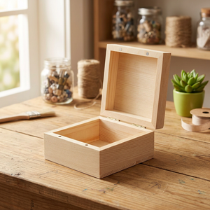 Boîte de rangement carrée en bois massif non fini pour le bricolage, la décoration intérieure et l'emballage cadeau - Product Image 4