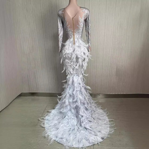 Elegante <span class=keywords><strong>ver</strong></span> a través de <span class=keywords><strong>plumas</strong></span> de diamantes de imitación boda fiesta vestidos de baile señoras cumpleaños desfile vestido mujer sirena vestido de noche - Product Image 3