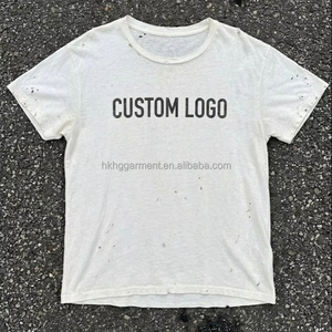 เสื้อยืดทรงบ็อกซี่ ผ้าฝ้ายน้ำหนักเบา ลุควินเทจแบบ Dirty Washed เสื้อยืดผ้าฝ้ายแบบ Distressed ทรงโอเวอร์ไซส์สำหรับผู้ชาย - Product Image 1