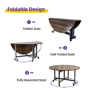 Mesa de Comedor Plegable de Madera Extensible, Ahorro de Espacio, Mesa de Escritorio Tipo Mariposa, Mesa Móvil con Ruedas Universales para Cocina y Comedor - Product Image 2