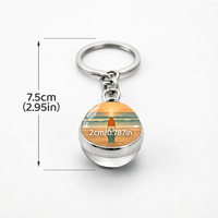 Porte-clés sphérique double face personnalisable avec paysage de plage et surf, décoration de voyage, décoration suspendue