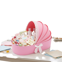 Panier de rangement alimentaire personnalisé en carton rigide, motif floral, pour baby shower, en forme de berceau, avec ruban couleur personnalisée, fait main