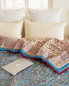 Capri Blue Cotton Quilt Hand Block Print Reversible Bedspread Soft All Season <b>King</b> Queen Bedding - Product Image 3