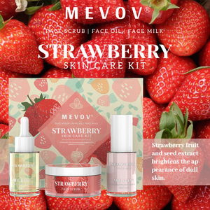 MEVOV OEM ODM Kit per la Cura della Pelle alla Fragola 3 Pezzi: Olio <span class=keywords><strong>Viso</strong></span>, Scrub e Latte Illuminante Idratante Anti-Età per Pelle Spenta - Product Image 1