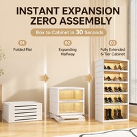 Caja de Zapatos Apilable, Plegable, Armario Integrado para Zapatos, Contenedor Transparente con Puertas, Estante para Zapatos de Fácil Montaje para Botas y Armario