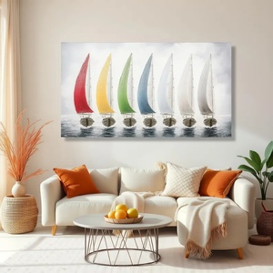 Toile d'art sur le thème des voiliers colorés, paysage marin sur eau calme, affiche imprimée sur toile murale pour la décoration de la pièce - Product Image 4