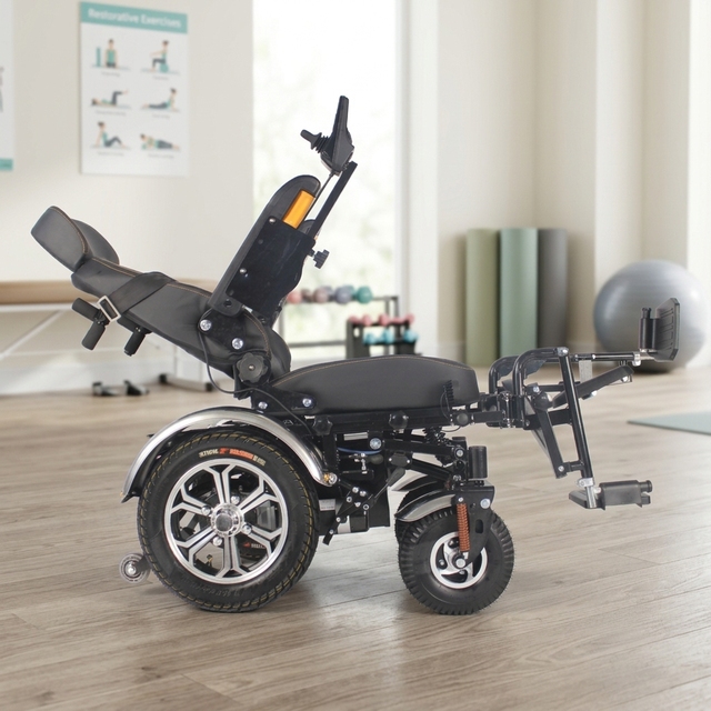 Electric Wheelchair Foldable Lightweight Portable Hospital Use Suspension Frame Electromagnetic Brakes 150KG Capacity 45KM Range