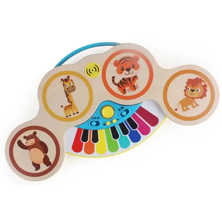 Hot Selling 2 In 1 Touch Electronic Organ And Drum Music Instrument Toys Wooden Piano For Kids
