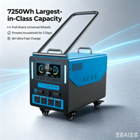 Centrale électrique mobile LiFePO4 3500W sur roues 2920/4670/7250Wh, générateur solaire pour camping-car et usage domestique d'urgence