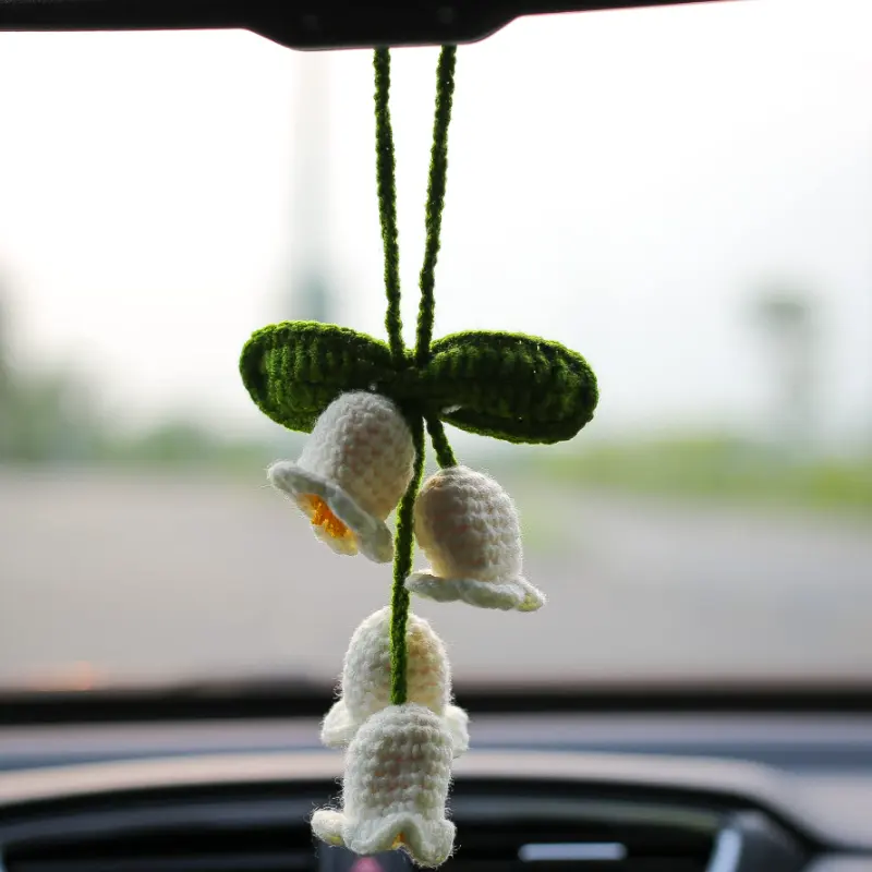 Adorno de ganchillo hecho a mano para coche, bonita flor tejida, decoración colgante para Interior de coche, flor tejida a mano