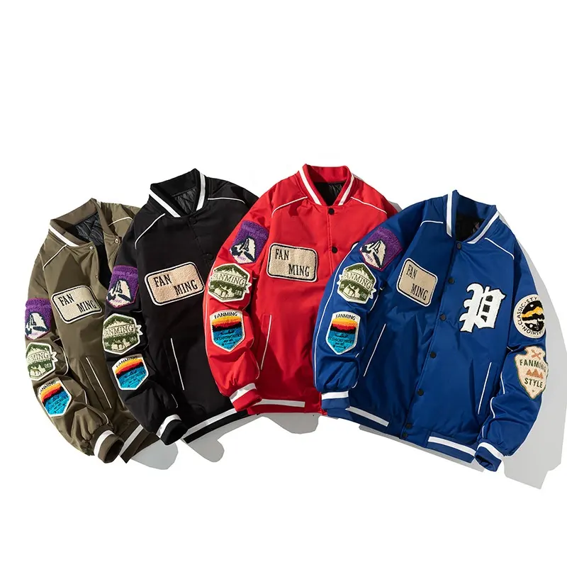 OEM personnalisé vente chaude hommes veste universitaire de haute qualité grande taille chenille broderie Patch Bomber veste de baseball pour hommes