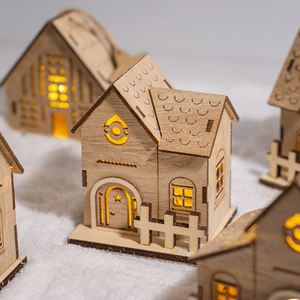 Hot-Selling Christmas Glowing Cabin Ornament Small House Home Festival Craft Wooden House Christmas Village Figurines <b>Light</b> <b>Led</b> - Product Image 2