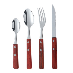 304 Stainless Steel <b>Knife</b> <b>Fork</b> <b>Spoon</b> <b>Set</b> Rosewood Handle Serrated Edge Western Cutlery 4 Pieces - Product Image 5