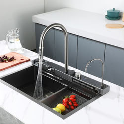 Chậu rửa chén bằng thép không gỉ tích hợp vòi nước thác nước kéo xuống, van gốm, xả nước kiểu TikTok Trends - Product Image 3