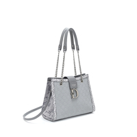 Sac fourre-tout de luxe gris pour femme, motif gaufré, sac messager pour femme avec poignée chaîne, idéal pour le bureau, le shopping et les trajets quotidiens