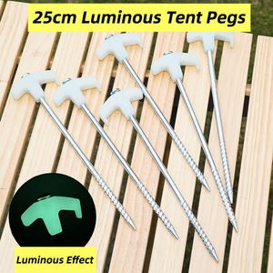 25cm Luminous Tent Stakes <b>Screw</b> Steel Ground <b>Pegs</b> for Outdoor Camping Canopy Wind Fixed Nails - Product Image 1