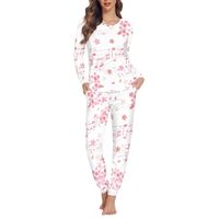 2023 impression personnalisée belles fleurs motif femmes pyjamas deux pièces ensemble décontracté début printemps début automne vêtements de nuit costumes