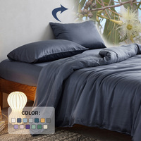 Parure de lit en Lyocell couleur unie, toucher frais, écologique, certifiée OEKO-TEX, 300 fils, comprenant des taies d'oreiller plates, une housse de couette ajustée à poches profondes