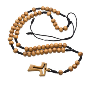 Natural Wooden Cross Bead Necklace Hand-Woven Unisex Jewelry Yiwu Origin - Product Image 5