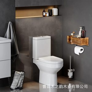 Portarrollos de Papel Higiénico de Madera para Montar en la Pared con Cajón, Estante de Almacenamiento, Organizador de Baño, Madera Maciza Negra Quemada - Product Image 2