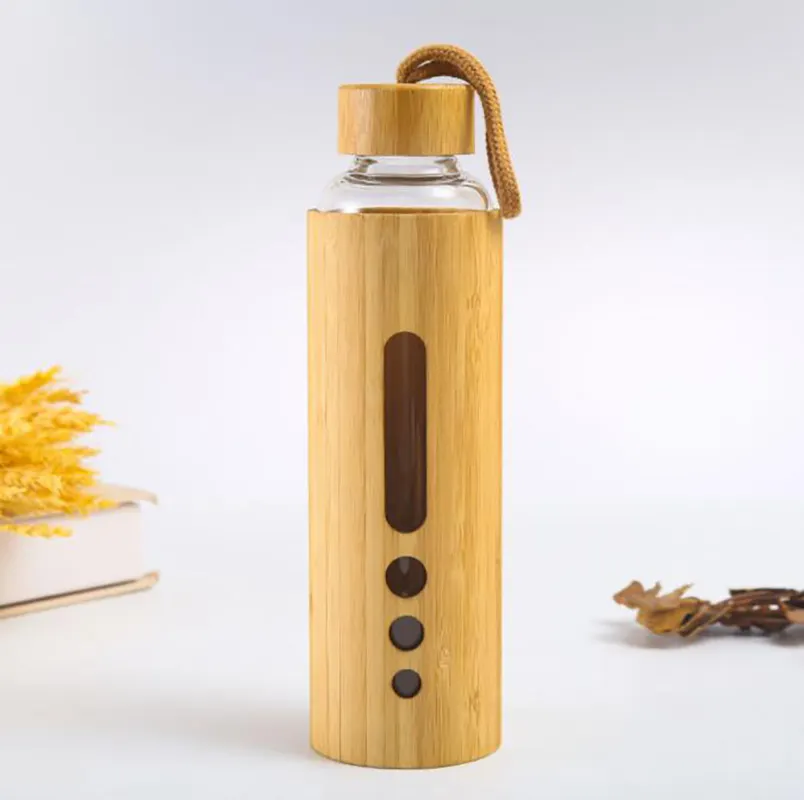 Glass Material Package Safe 500ml Glass Bottle With Wooden And Bamboo Lid Glass Bottle