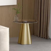 Ensemble de tables basses en marbre feuille de lotus - Plateau en marbre vert et blanc avec bases en métal doré pour salon moderne