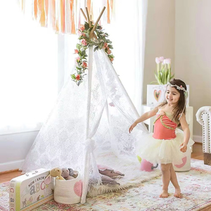 Tenda da gioco pieghevole per bambini, tenda teepee in tessuto con quattro pali, gioco morbido per interni - Product Image 3