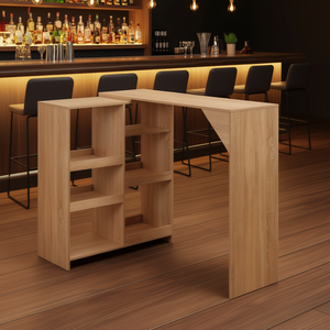 Mesa de Bar de Madera de Roble, Rectangular, Diseño Moderno y Duradero para Uso Comercial en Bares, con Compartimentos de Almacenamiento - Product Image 2