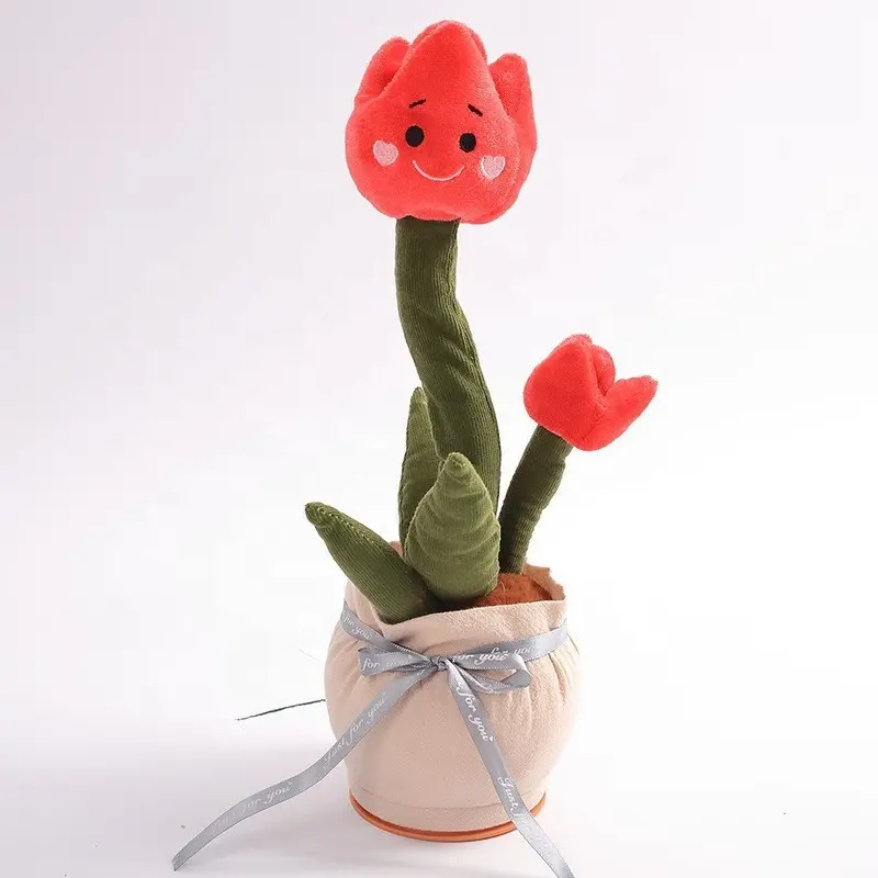 Custom Design Elektrisch Speelgoed Muziek Dansende Bloem Zingen Dansende Rose Tulp Pluche Speelgoed Bloem Cactus Speelgoed