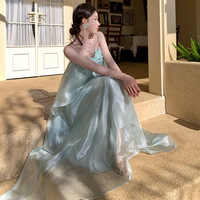 Robe longue style français unie et élégante, à volants superposés effet gâteau, fluide et étagée, romantique, pour les vacances à la plage et l'été