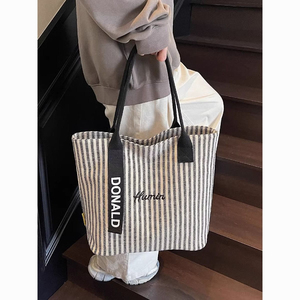 2025 New Arrival Women's <b>Large</b> Capacity <b>Canvas</b> <b>Bag</b> Versatile Striped Shoulder <b>Bag</b> Handbag - Product Image 4