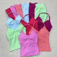 Ensemble de leggings sans couture pour femme, ensemble de yoga sans couture, vêtements de fitness, leggings de sport froncés aux fesses, débardeur rembourré, tenues d'entraînement, vêtements de sport