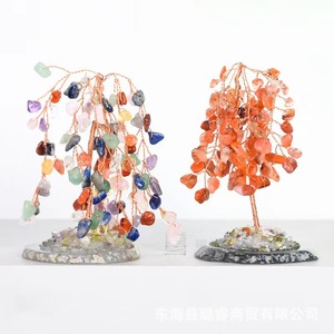 Arbre à Argent en Cristal Saule Pleureur avec Pierres Précieuses Naturelles, Ornement Décoratif, Décoration d'Intérieur, Cadeau Artisanal - Product Image 1