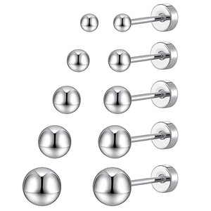 Boucles d'oreilles à billes en acier inoxydable 0,8x6mm, disque rond, dos fileté, bijoux pour usage quotidien - Product Image 1