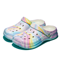 Sabots en EVA tie-dye métalliques tendance pour femmes et hommes, chaussures de jardin antidérapantes, mules légères à enfiler, vente en gros, sabots de plage personnalisés pour l'été