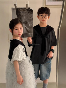 T-shirt per bambini D3603, estiva, per ragazzi e ragazze, versione coreana con lettere, vestibilità ampia, manica corta, 100% cotone, girocollo, casual, Joker - Product Image 2