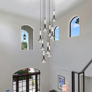 Lámpara de araña larga LED de estilo nórdico, pantalla de escalera con personalidad creativa de lujo, chasis negro, cristal <span class=keywords><strong>gris</strong></span> humo ámbar - Product Image 2