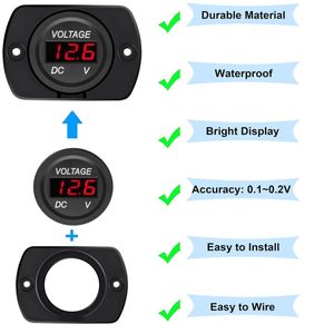 Dc 12V 24V Waterdichte Led Digitale Display Paneel Ronde Mini <span class=keywords><strong>Voltmeter</strong></span> Met Terminals Voor Auto - Product Image 4