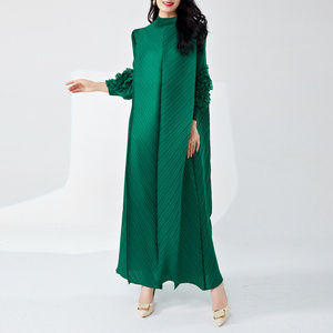 <span class=keywords><strong>Robe</strong></span> plissée Miyake la plus populaire 2026, extensible, brodée, à manches longues, coupe ample, col tendance, décontractée pour femme - Product Image 6