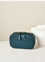 Étui de luxe en cuir véritable avec fermeture éclair, léger, vintage, couleur unie, coque rigide pour organiseur d'accordéon, trousse de maquillage en gros