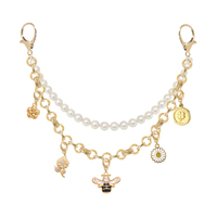 Bijoux fantaisie : Porte-clés en chaîne dorée avec perles et breloques interchangeables (abeille, fleur, marguerite) – Charme de sac pour femme