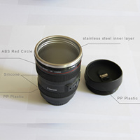 Mug de voyage isotherme en acier inoxydable 400 ml en forme d'objectif d'appareil photo, cadeau promotionnel pour photographe, pour le bureau et les déplacements