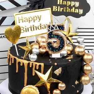 Bougies numériques couronne diamant noir en cire de paraffine pour décoration d'anniversaire d'enfants et de fêtes - Product Image 2