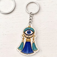 Porte-clés vintage en acrylique bleu, motif œil protecteur grec Nazar et main Hamsa, amulette porte-bonheur, breloque de sac pour la protection spirituelle, idéal pour les cadeaux
